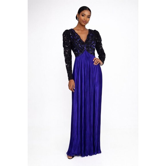 Lillie Rubin Dresses & Skirts - Vintage 1990s Lillie Rubin Royal Blue Sequin Lace Satin Pleat Evening Gown, 8
